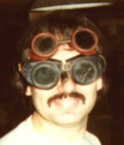 Don goofing around with welding goggles